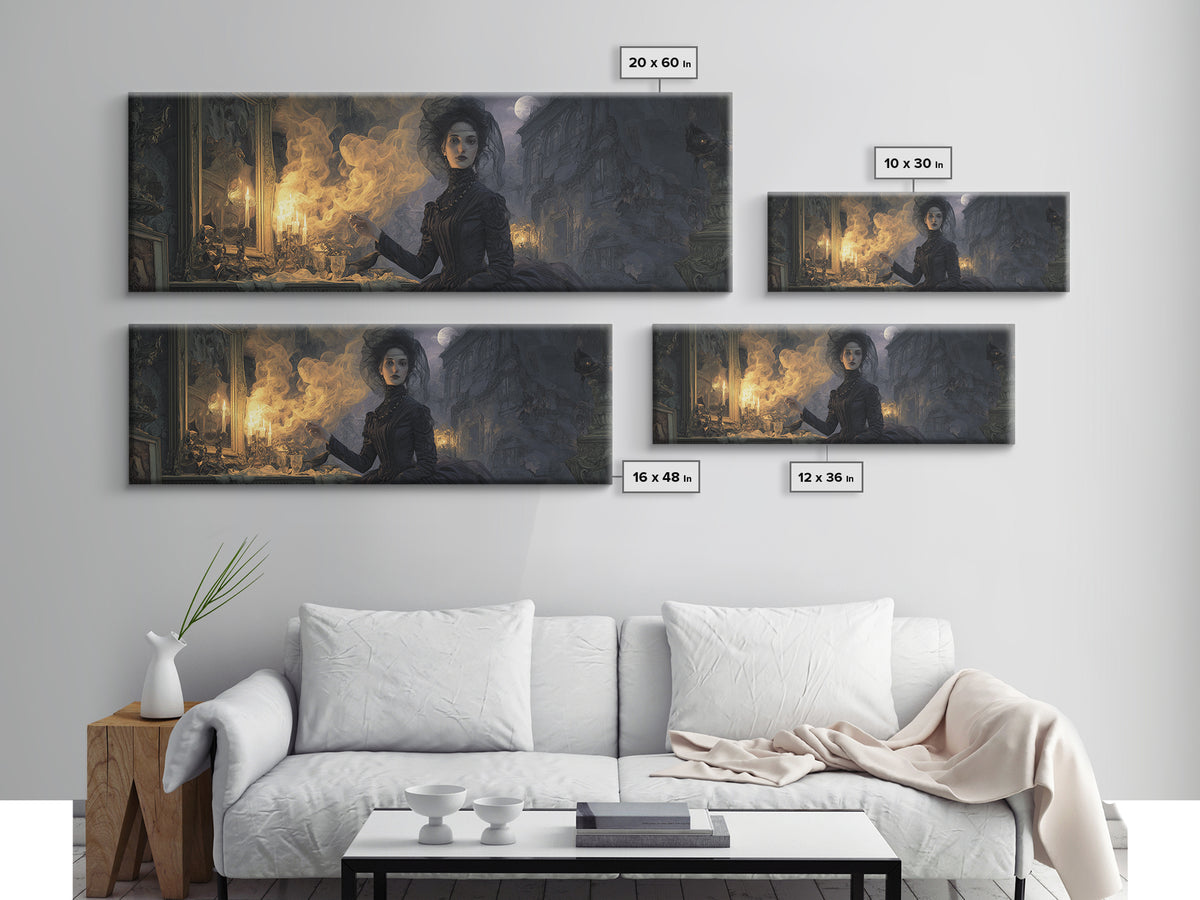 Victorian Mourning Halloween, Apocalyptic Romantic Art, Extra Wide Wall Art, Dark Halloween Decor, Framed Canvas Print, Halloween Wall Art