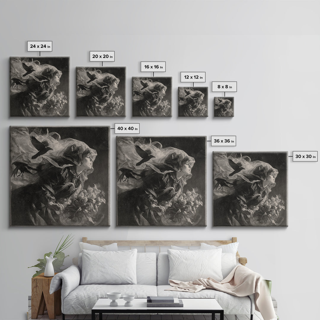 Victorian Mourning Halloween, Symbolist Dream Art, Square Wall Art, Dark Fantasy Wall Art, Canvas Print, Halloween Wall Art