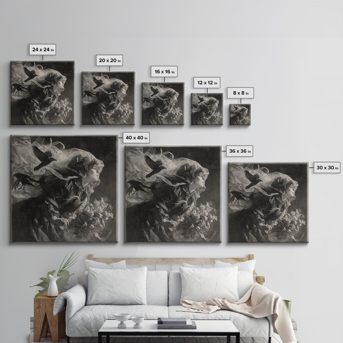 Victorian Mourning Halloween, Symbolist Dream Art, Square Wall Art, Dark Fantasy Wall Art, Canvas Print, Halloween Wall Art