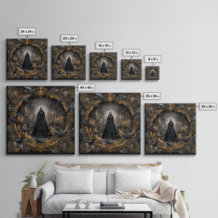 Victorian Mourning Halloween, Ornate Symbolist Art, Square Wall Art, Dark Halloween Decor, Framed Canvas Print, Halloween Wall Art