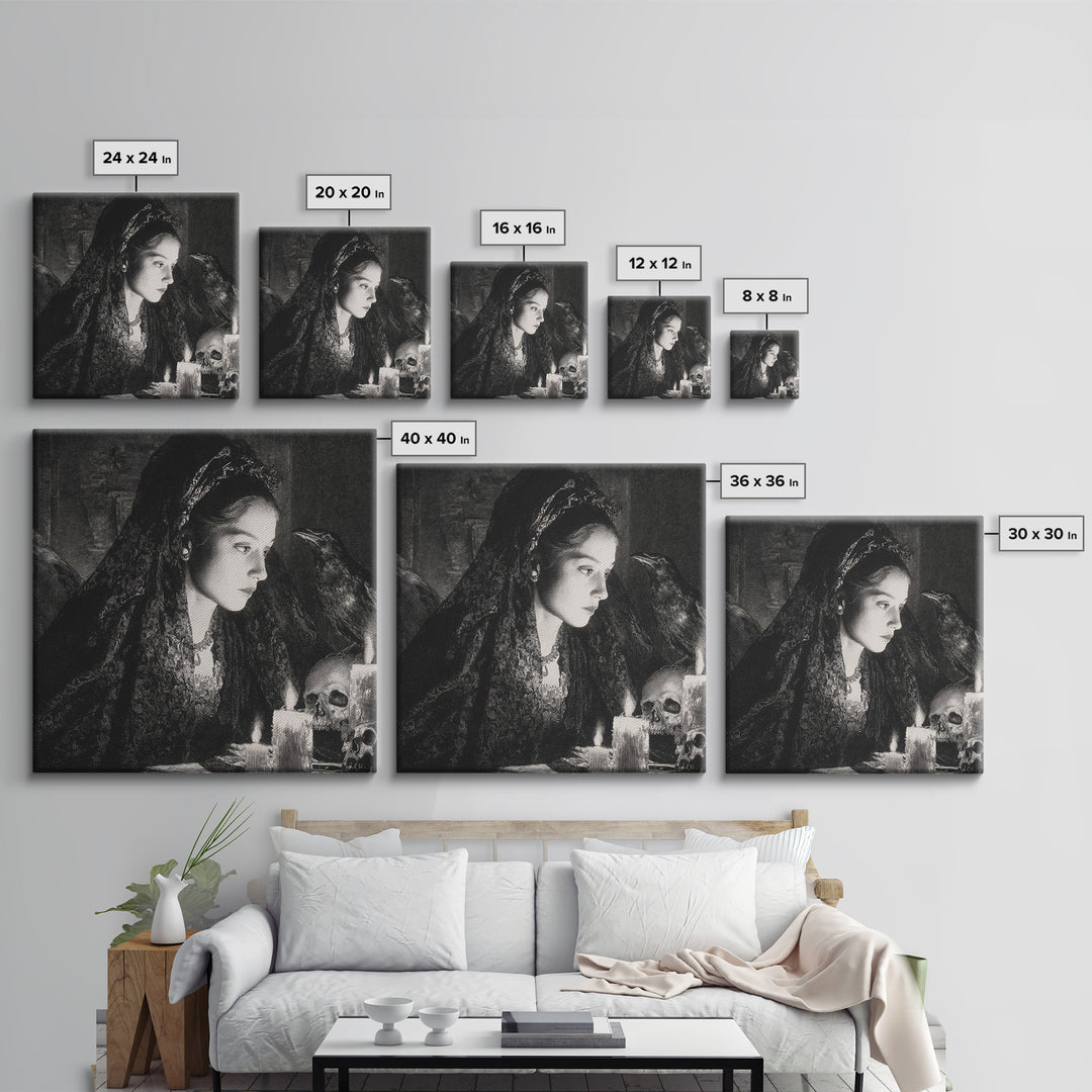 Victorian Mourning Halloween, Decadent Gothic Art, Square Wall Art, Macabre Wall Art, Framed Canvas Print, Halloween Wall Art
