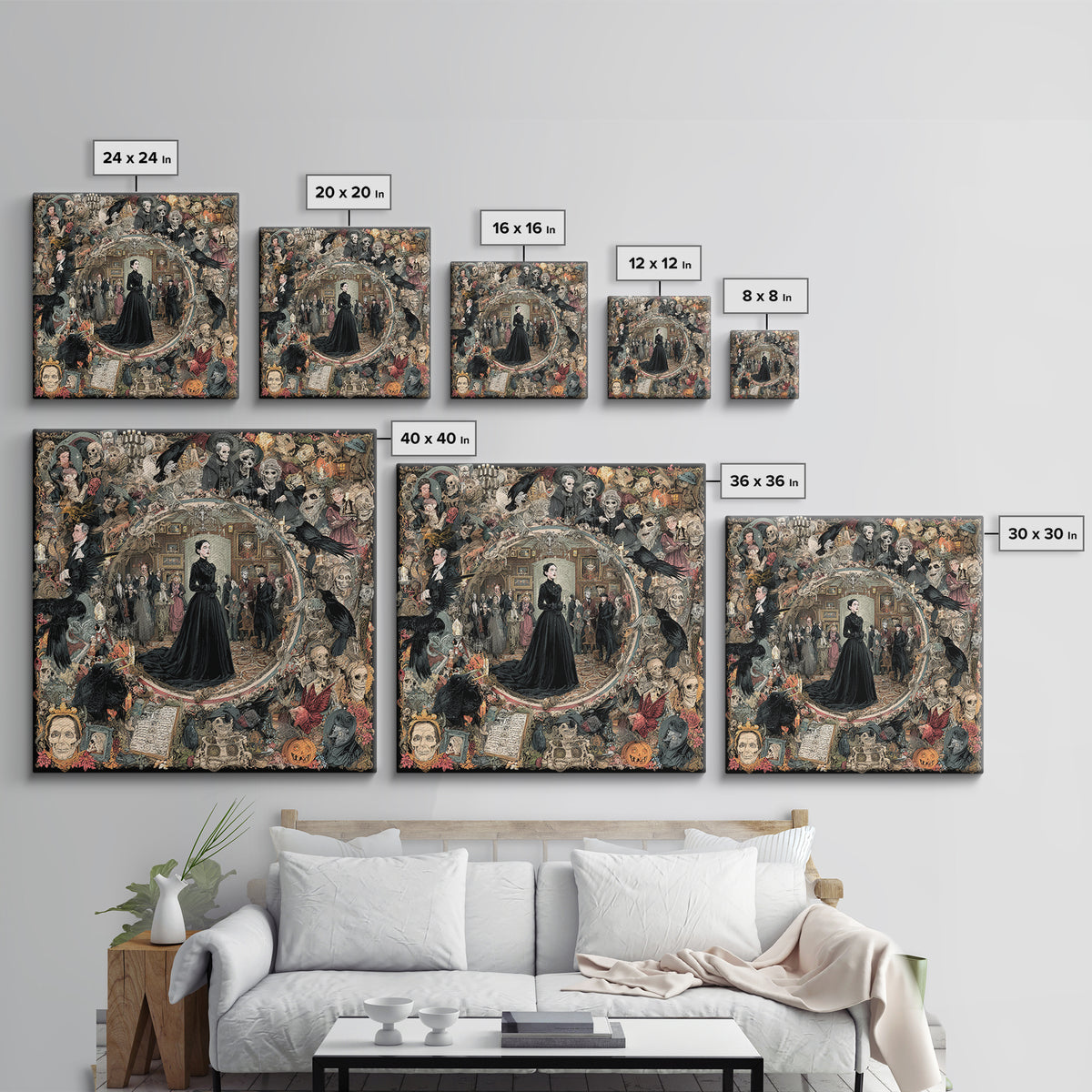 Victorian Mourning Halloween, Grotesque Carnival Art, Square Wall Art, Dark Halloween Decor, Canvas Print, Halloween Wall Art