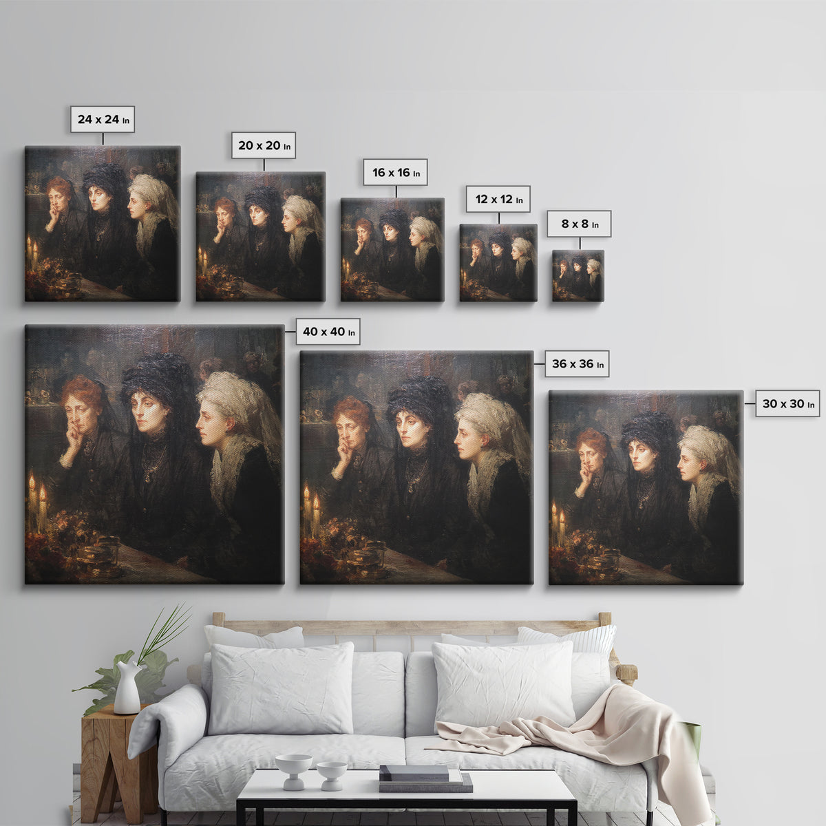 Victorian Mourning Halloween, Expressionist Gothic Art, Square Wall Art, Macabre Wall Art, Canvas Print, Halloween Wall Art
