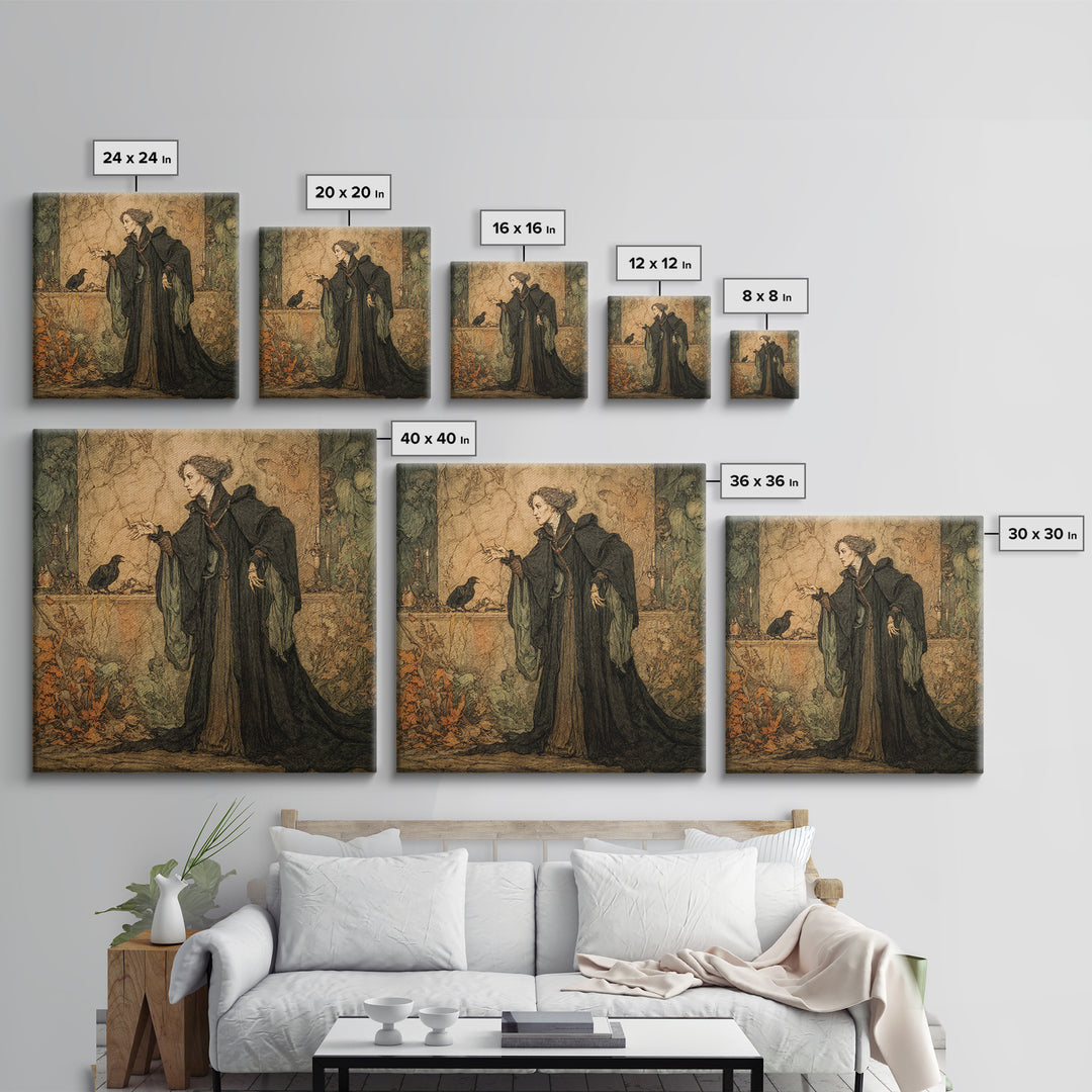 Victorian Mourning Halloween, Gothic Storybook Art, Square Wall Art, Gothic Horror Wall Art, Framed Canvas Print, Halloween Wall Art