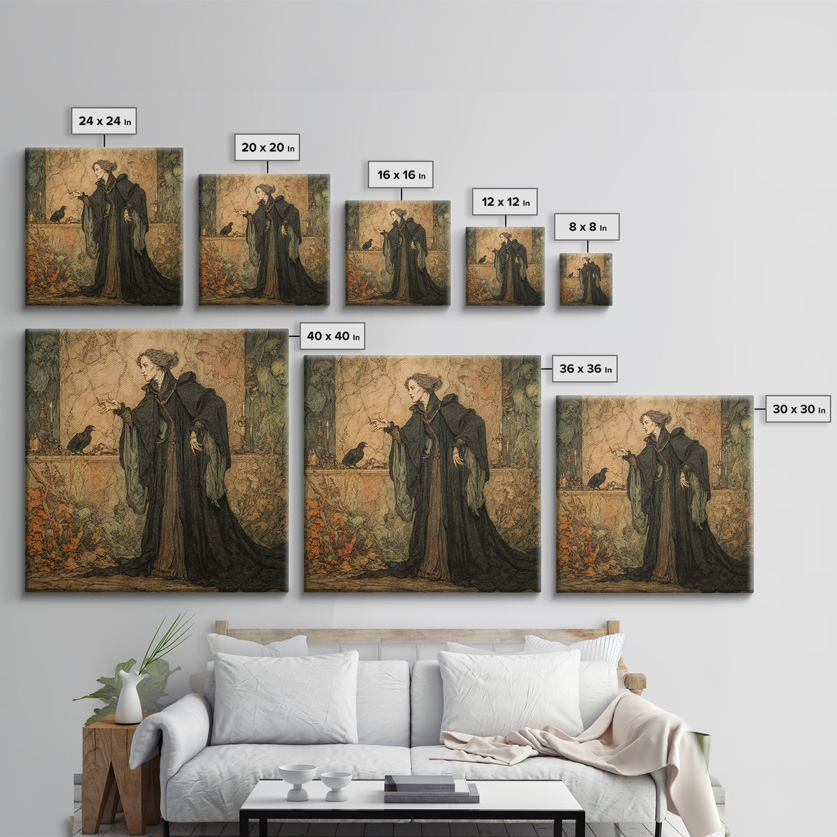 Victorian Mourning Halloween, Gothic Storybook Art, Square Wall Art, Gothic Horror Wall Art, Framed Canvas Print, Halloween Wall Art