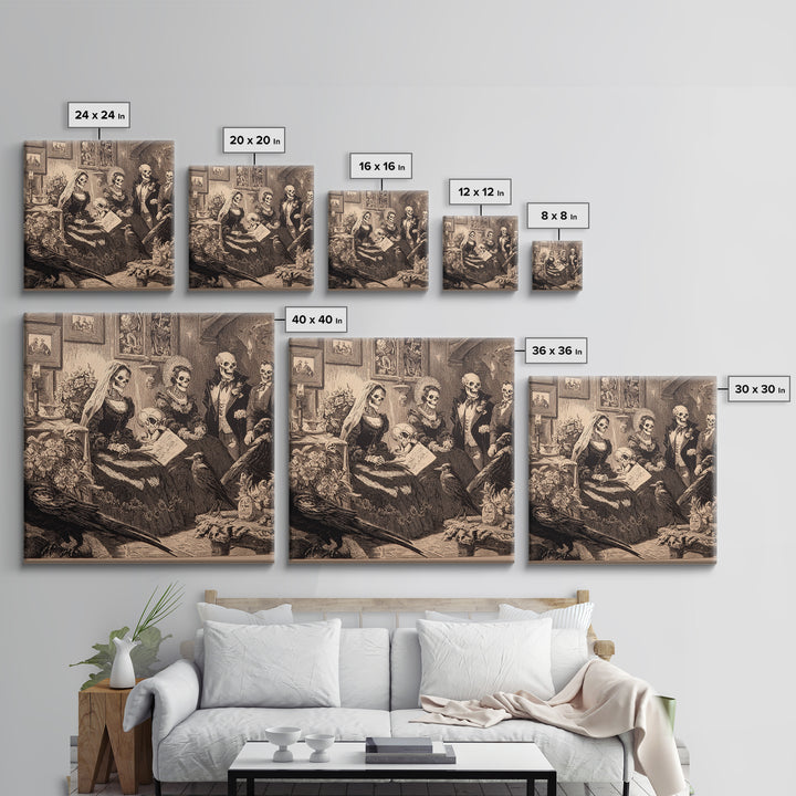 Victorian Mourning Halloween, Macabre Folk Print Art, Square Wall Art, Dark Halloween Decor, Canvas Print, Halloween Wall Art