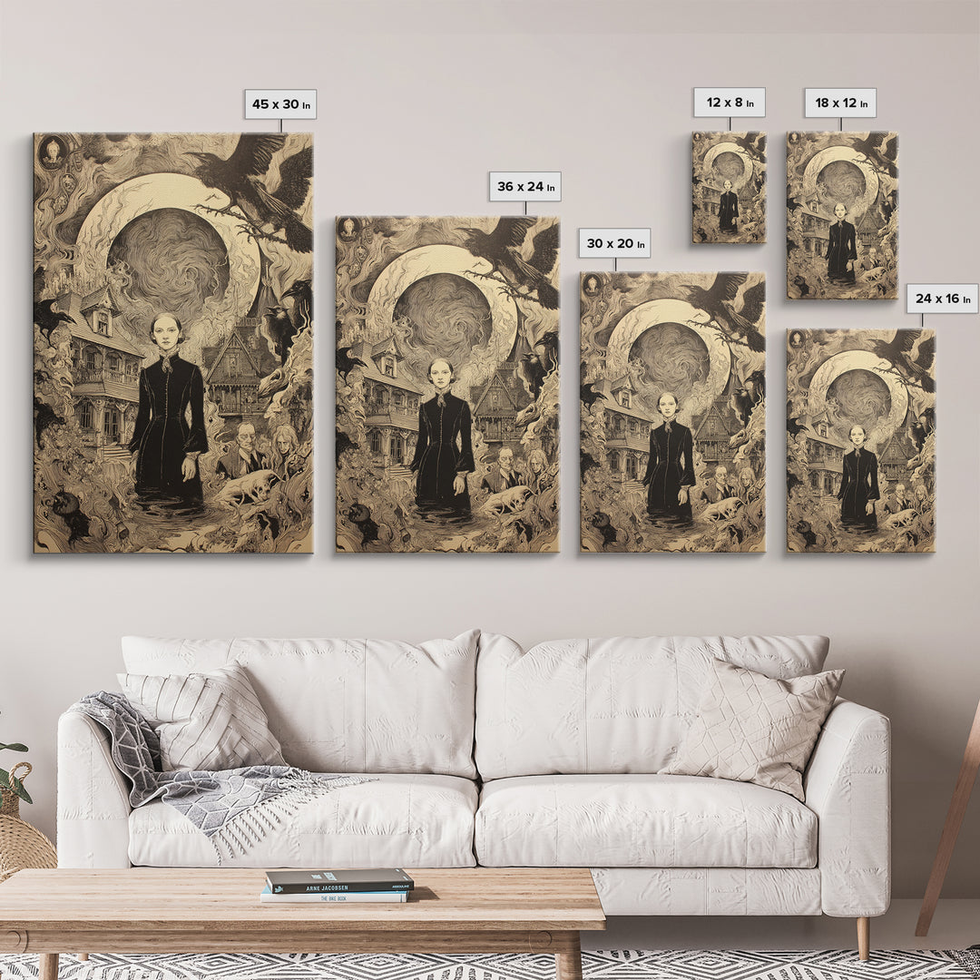 Victorian Mourning Halloween, Victorian Macabre Art, Vertical Wall Art, Macabre Wall Art, Framed Canvas Print, Halloween Wall Art