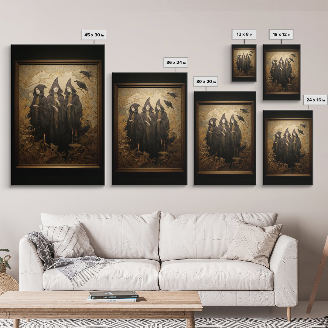 Art Nouveau Witchcraft, Dark Romantic Horror Art, Vertical Wall Art, Macabre Wall Art, Canvas Print, Halloween Wall Art