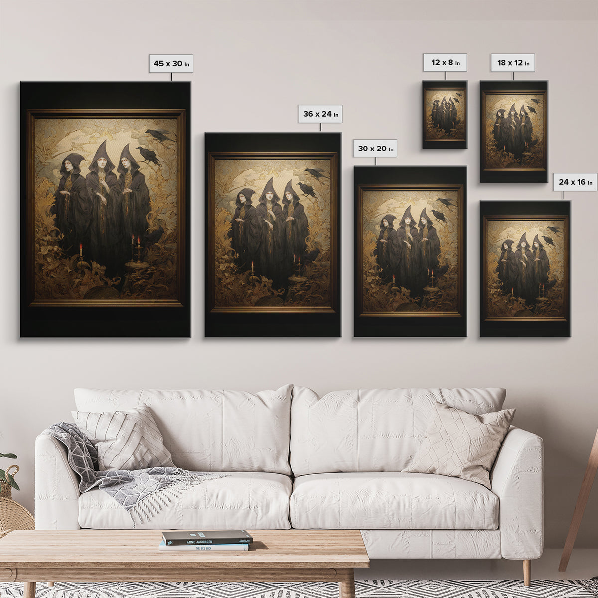 Art Nouveau Witchcraft, Dark Romantic Horror Art, Vertical Wall Art, Macabre Wall Art, Canvas Print, Halloween Wall Art