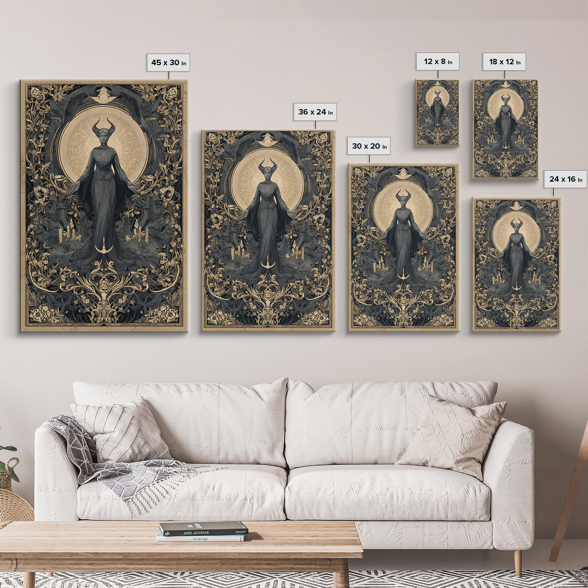Art Nouveau Witchcraft, Gothic Nightmare Art, Vertical Wall Art, Dark Fantasy Wall Art, Framed Canvas Print, Halloween Wall Art