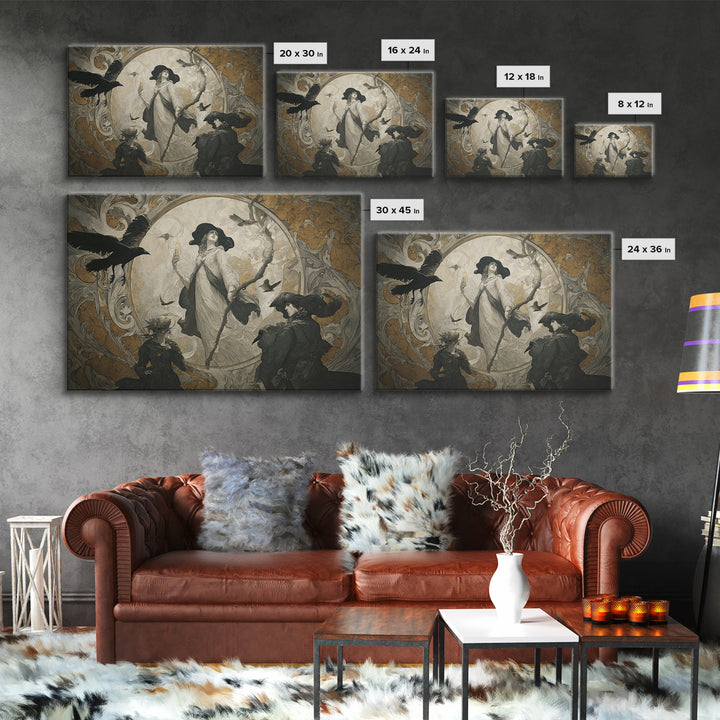 Art Nouveau Witchcraft, Symbolist Gothic Landscape, Landscape Wall Art, Gothic Horror Wall Art, Framed Canvas Print, Halloween Wall Art