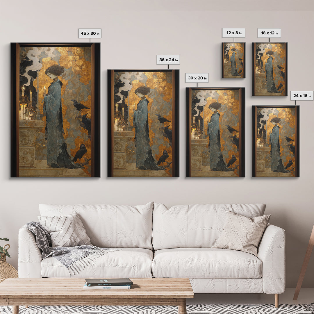 Art Nouveau Witchcraft, Ornate Symbolist Art, Vertical Wall Art, Gothic Horror Wall Art, Framed Canvas Print, Halloween Wall Art