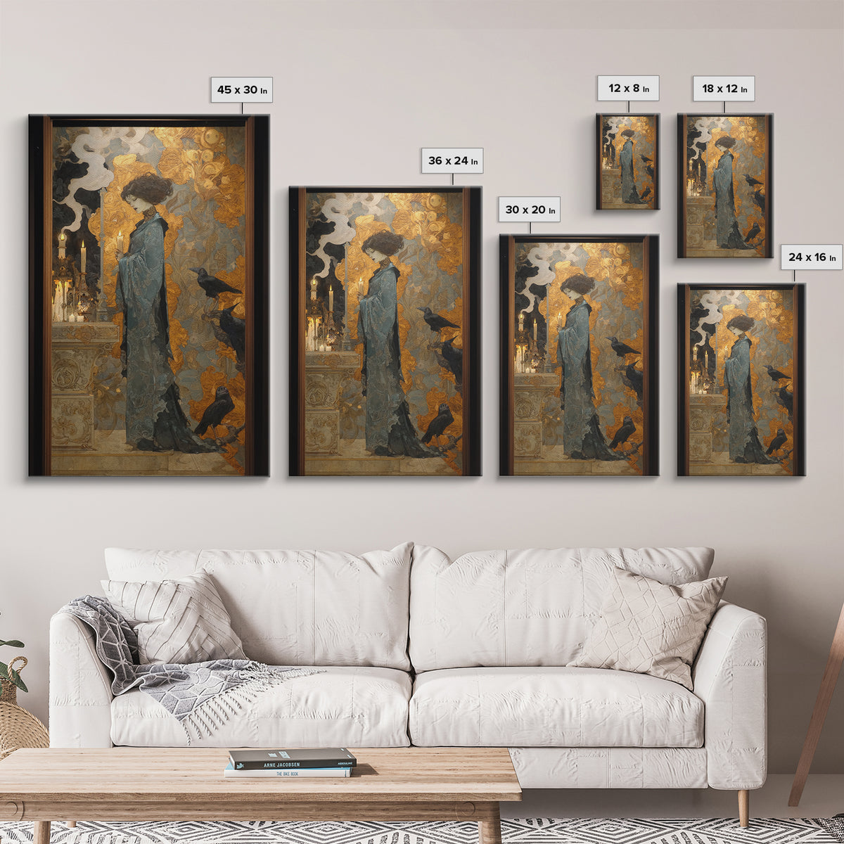 Art Nouveau Witchcraft, Ornate Symbolist Art, Vertical Wall Art, Gothic Horror Wall Art, Framed Canvas Print, Halloween Wall Art