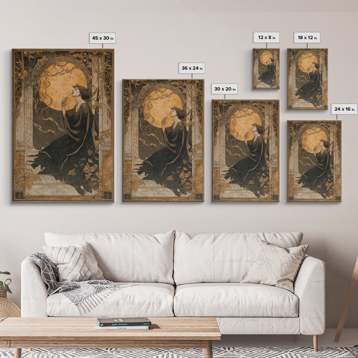 Art Nouveau Witchcraft, Decadent Gothic Art, Vertical Wall Art, Dark Halloween Decor, Framed Canvas Print, Halloween Wall Art