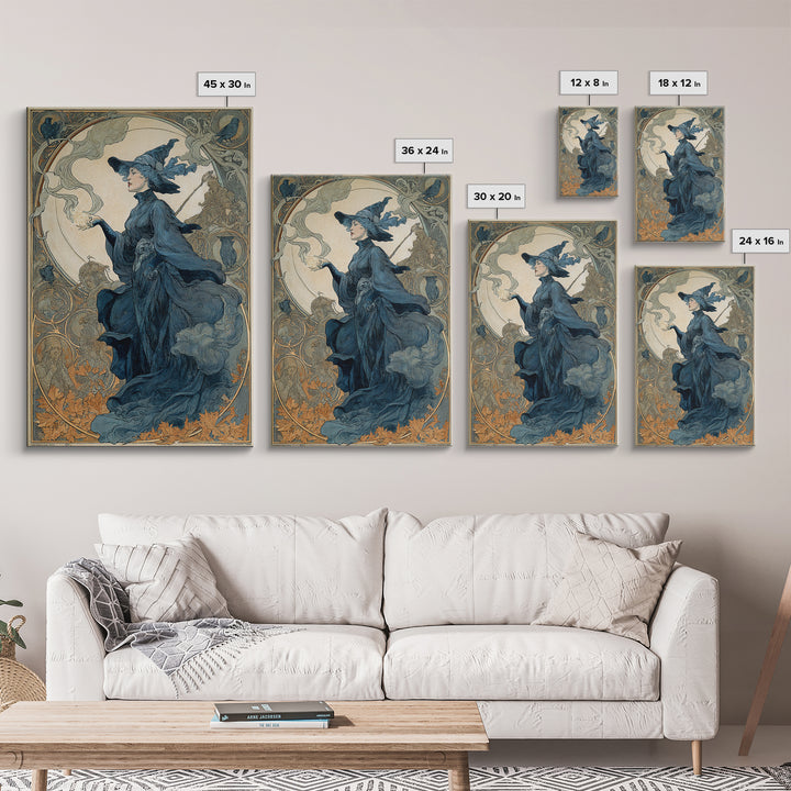 Art Nouveau Witchcraft, Symbolist Death Art, Vertical Wall Art, Dark Halloween Decor, Framed Canvas Print, Halloween Wall Art
