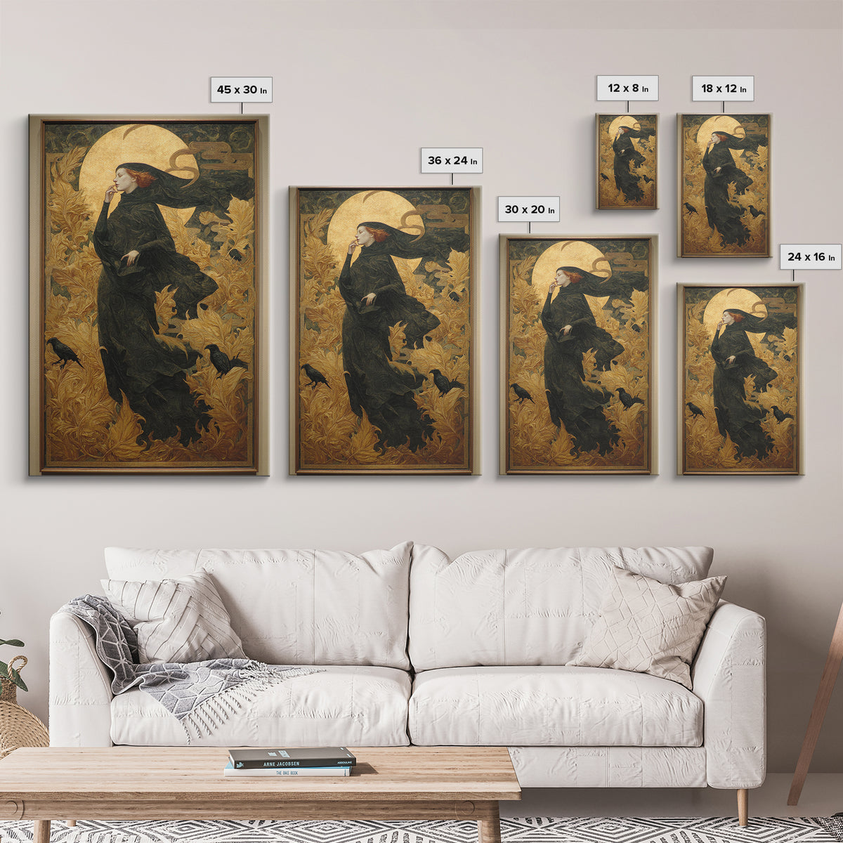 Art Nouveau Witchcraft, Dark Symbolist Art, Vertical Wall Art, Dark Halloween Decor, Canvas Print, Halloween Wall Art