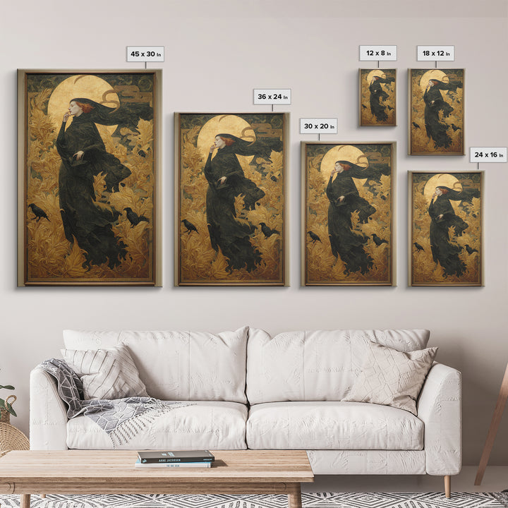 Art Nouveau Witchcraft, Dark Symbolist Art, Vertical Wall Art, Dark Halloween Decor, Canvas Print, Halloween Wall Art