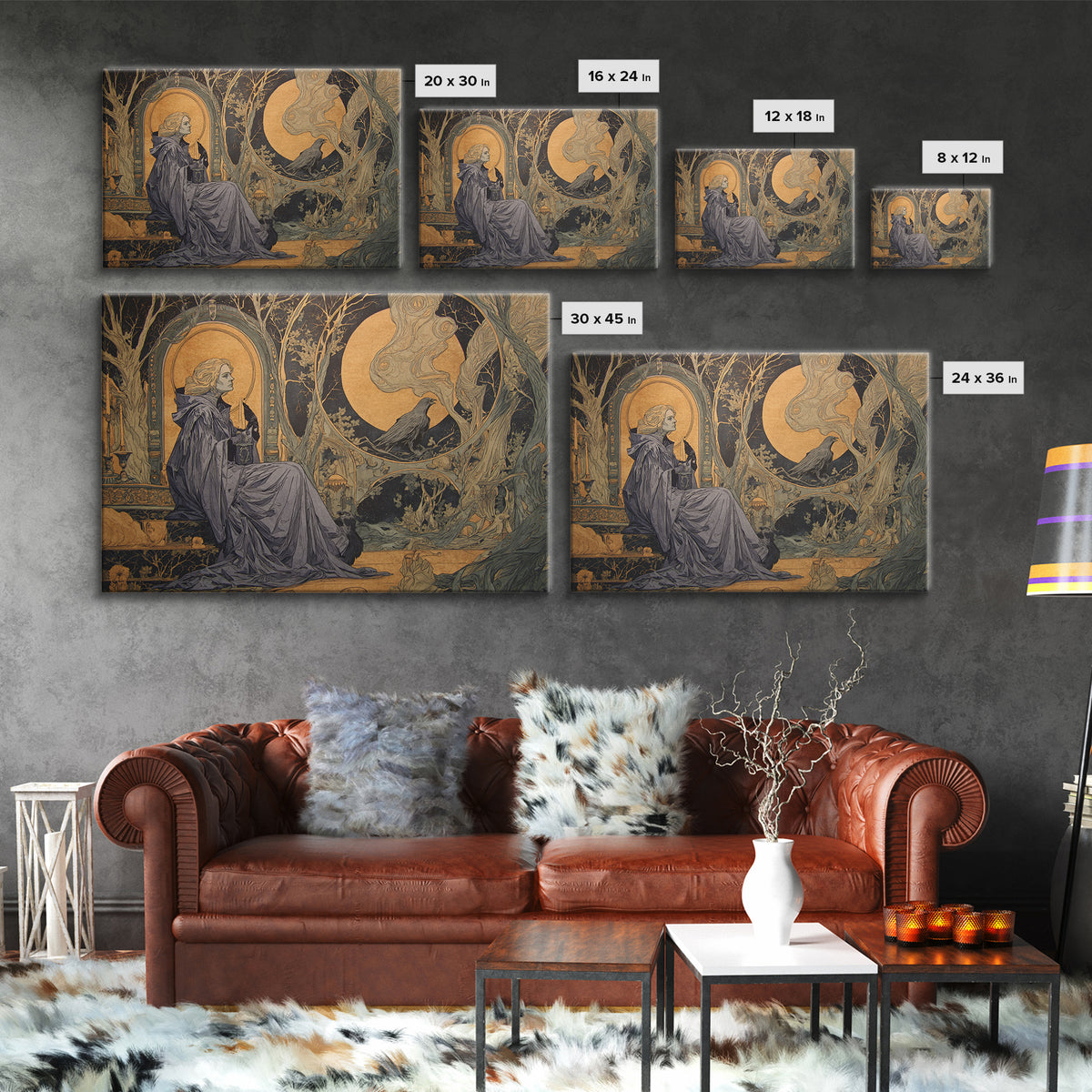 Art Nouveau Witchcraft, Expressionist Gothic Art, Landscape Wall Art, Macabre Wall Art, Framed Canvas Print, Halloween Wall Art