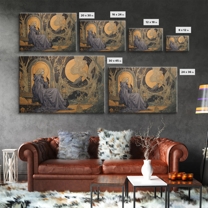 Art Nouveau Witchcraft, Expressionist Gothic Art, Landscape Wall Art, Macabre Wall Art, Framed Canvas Print, Halloween Wall Art