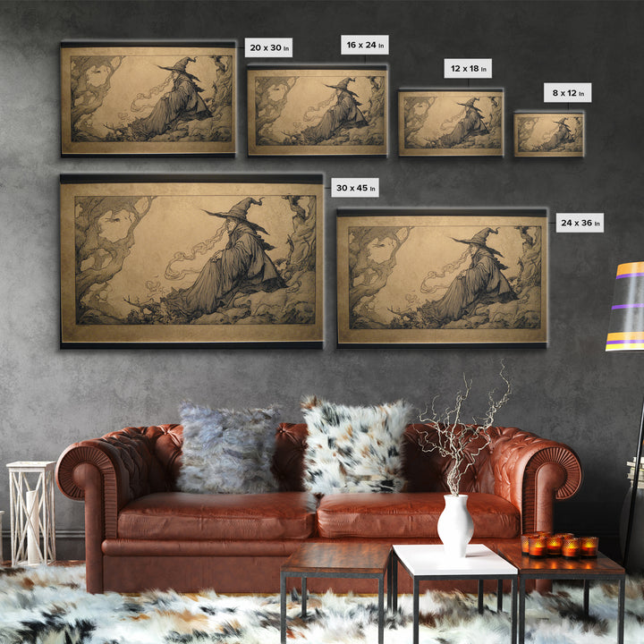 Art Nouveau Witchcraft, Gothic Storybook Art, Landscape Wall Art, Dark Fantasy Wall Art, Framed Canvas Print, Halloween Wall Art