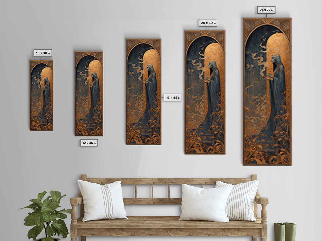 Art Nouveau Witchcraft, Surreal Apocalyptic Art, Tall Narrow Wall Art, Gothic Horror Wall Art, Framed Canvas Print