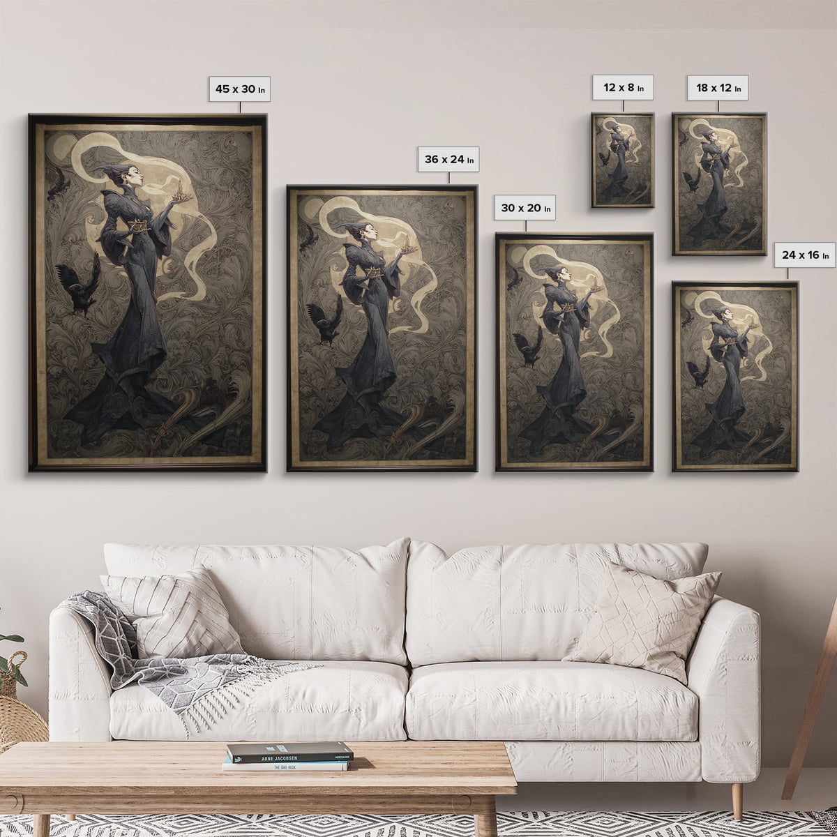 Art Nouveau Witchcraft, Biomechanical Horror Art, Vertical Wall Art, Gothic Horror Wall Art, Canvas Print, Halloween Wall Art