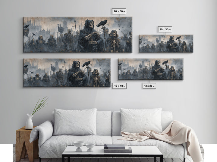 Medieval Danse Macabre, Surreal Apocalyptic Art, Extra Wide Wall Art, Dark Fantasy Wall Art, Framed Canvas Print, Halloween Wall Art