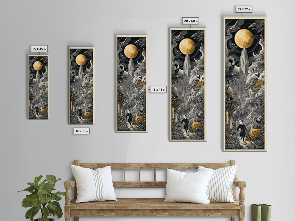 1950s Halloween Nostalgia, Gothic Engraving Art, Tall Narrow Wall Art, Gothic Horror Wall Art, Canvas Print, Halloween Wall Art