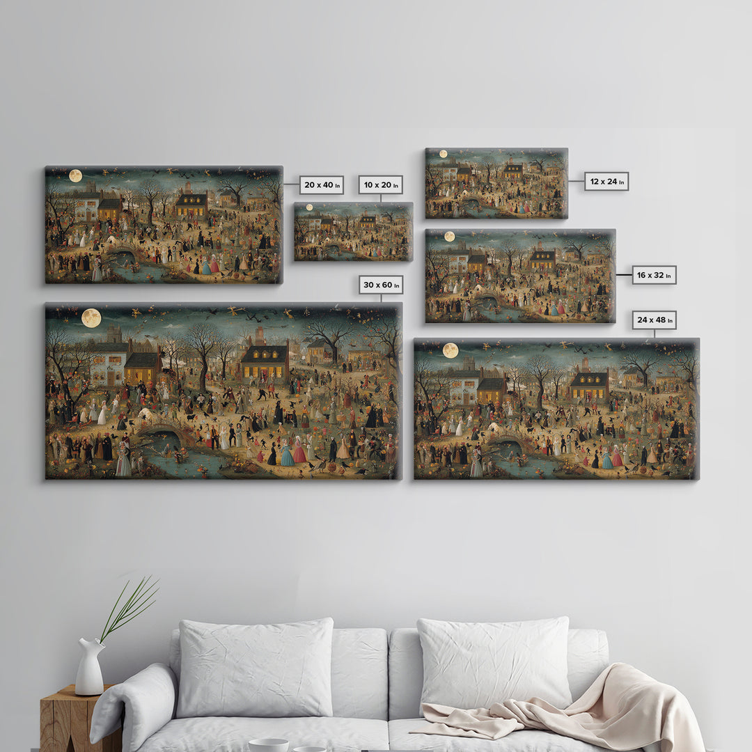 1950s Halloween Nostalgia, Northern Renaissance Horror, Wide Panoramic Art, Macabre Wall Art, Canvas Print, Halloween Wall Art