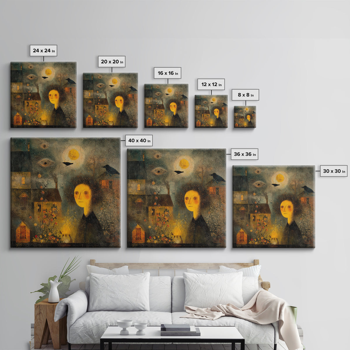 1950s Halloween Nostalgia, Symbolist Dream Art, Square Wall Art, Dark Halloween Decor, Canvas Print, Halloween Wall Art