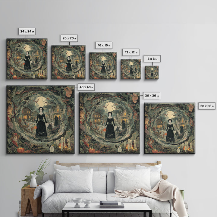 1950s Halloween Nostalgia, Dark Symbolist Art, Square Wall Art, Gothic Horror Wall Art, Framed Canvas Print, Halloween Wall Art