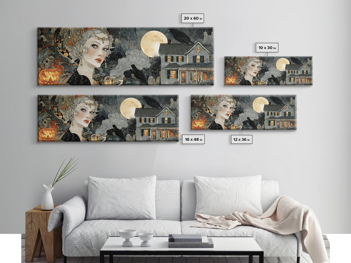 1950s Halloween Nostalgia, Stained Glass Gothic Art, Extra Wide Wall Art, Dark Halloween Decor, Canvas Print, Halloween Wall Art