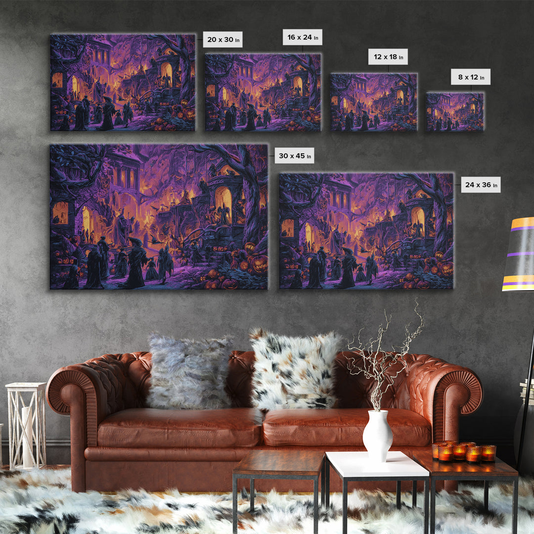 1980s Neon Horror, Medieval Grotesque Art, Landscape Wall Art, Dark Halloween Decor, Canvas Print, Halloween Wall Art