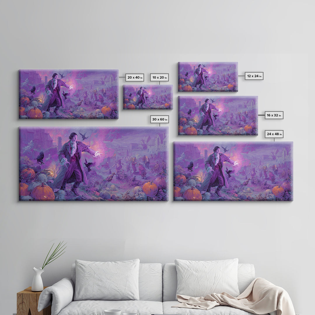 1980s Neon Horror, Northern Renaissance Horror, Wide Panoramic Art, Dark Fantasy Wall Art, Framed Canvas Print, Halloween Wall Art