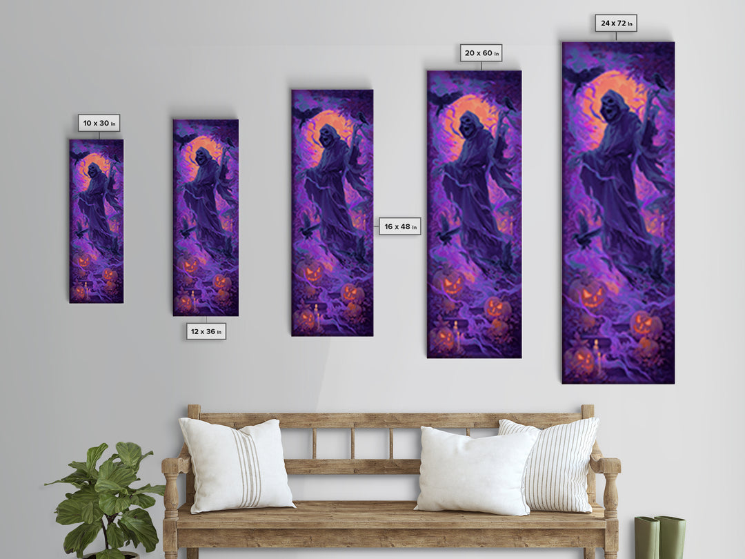 1980s Neon Horror, Dark Renaissance Art, Tall Narrow Wall Art, Dark Fantasy Wall Art, Framed Canvas Print, Halloween Wall Art