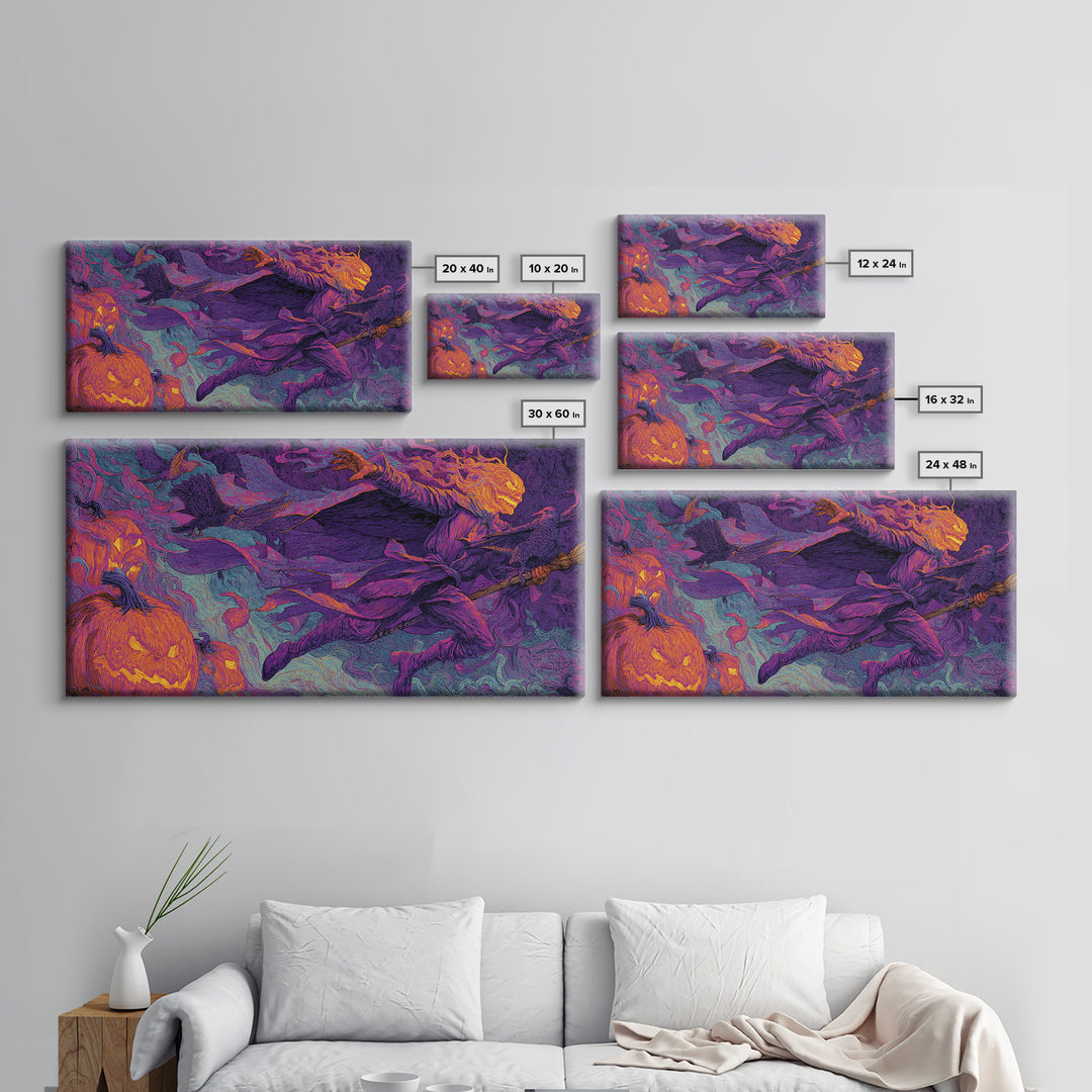 1980s Neon Horror, Visionary Gothic Art, Wide Panoramic Art, Dark Fantasy Wall Art, Canvas Print, Halloween Wall Art