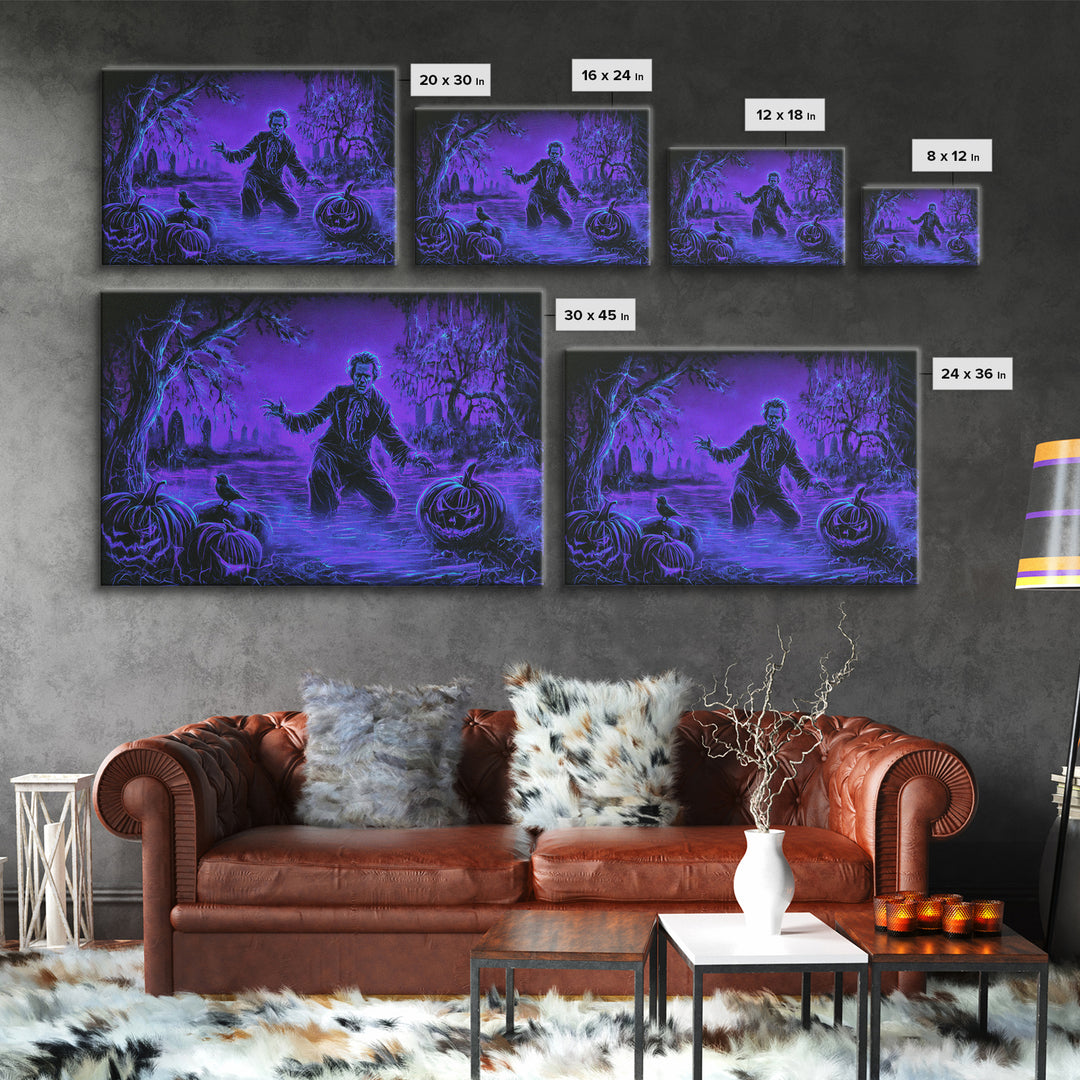 1980s Neon Horror, Symbolist Gothic Landscape, Landscape Wall Art, Macabre Wall Art, Canvas Print, Halloween Wall Art