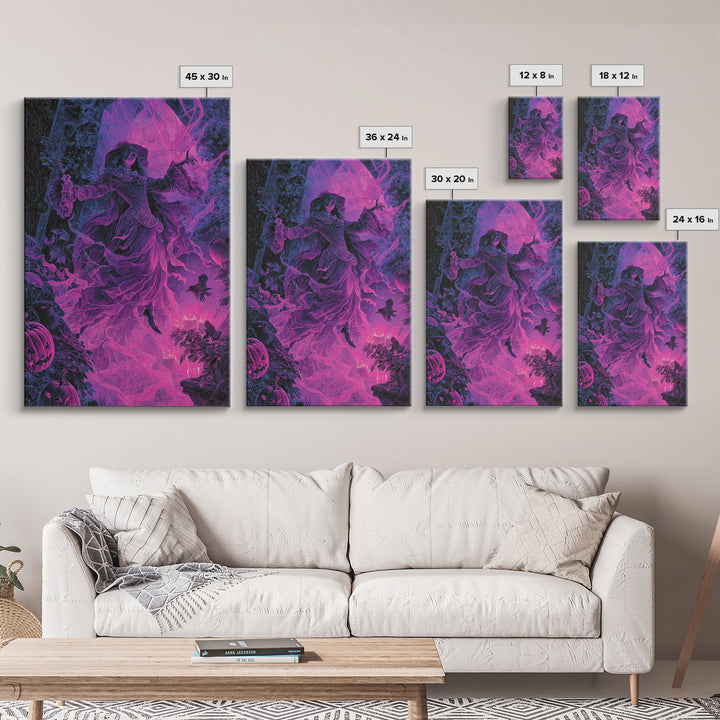 1980s Neon Horror, Ornate Symbolist Art, Vertical Wall Art, Gothic Horror Wall Art, Framed Canvas Print, Halloween Wall Art
