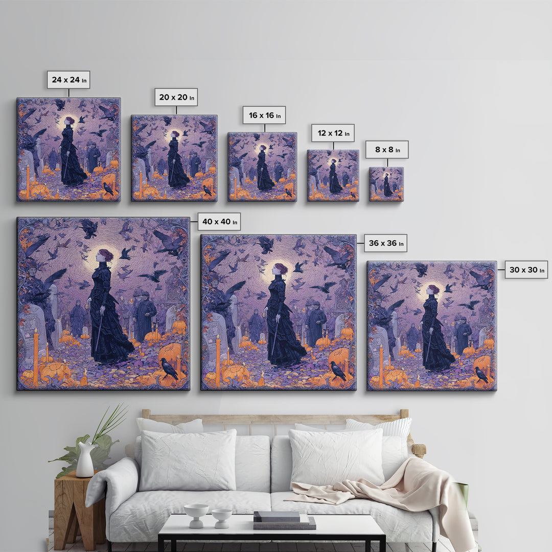 1980s Neon Horror, Symbolist Death Art, Square Wall Art, Gothic Horror Wall Art, Framed Canvas Print, Halloween Wall Art