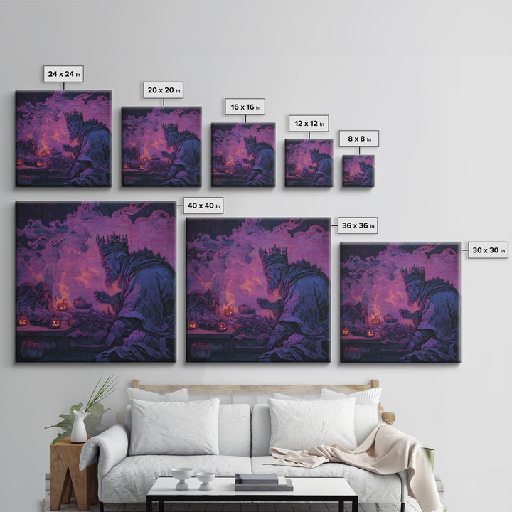 1980s Neon Horror, Dark Symbolist Art, Square Wall Art, Dark Halloween Decor, Canvas Print, Halloween Wall Art