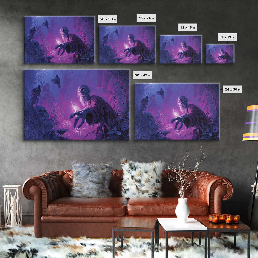 1980s Neon Horror, Expressionist Nightmare Art, Landscape Wall Art, Dark Fantasy Wall Art, Framed Canvas Print, Halloween Wall Art