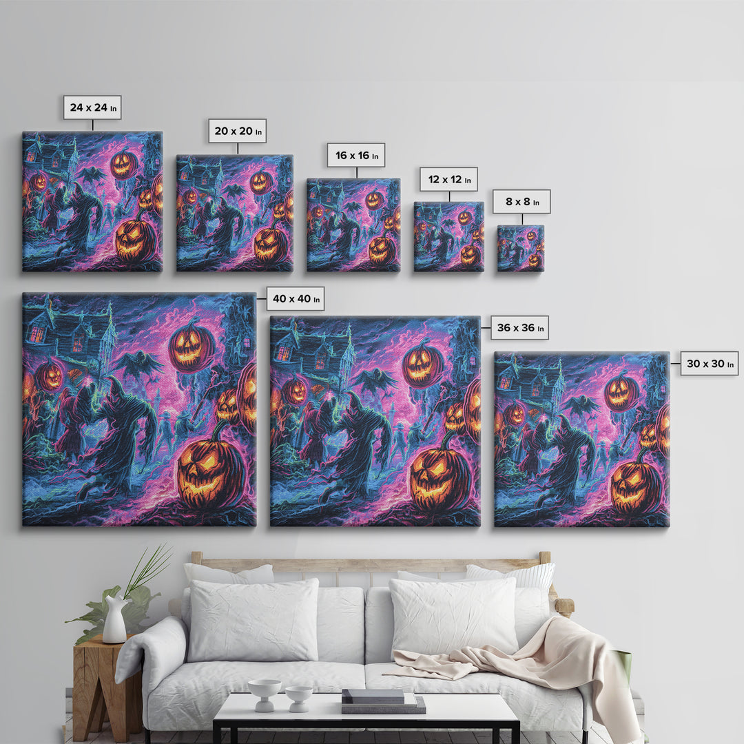 1980s Neon Horror, Grotesque Carnival Art, Square Wall Art, Dark Fantasy Wall Art, Framed Canvas Print, Halloween Wall Art
