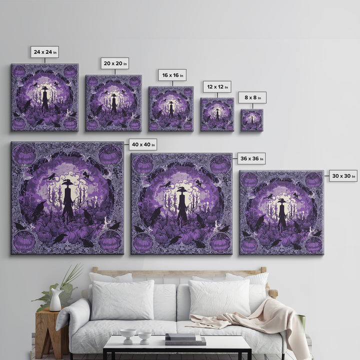 1980s Neon Horror, Decadent Line Art, Square Wall Art, Dark Halloween Decor, Canvas Print, Halloween Wall Art