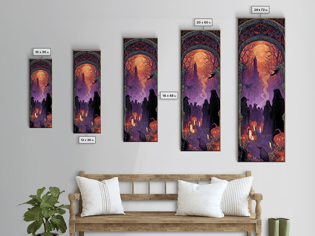 1980s Neon Horror, Stained Glass Gothic Art, Tall Narrow Wall Art, Dark Halloween Decor, Canvas Print, Halloween Wall Art
