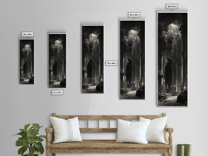 Dark Academia Halloween, Gothic Engraving Art, Tall Narrow Wall Art, Dark Fantasy Wall Art, Canvas Print, Halloween Wall Art