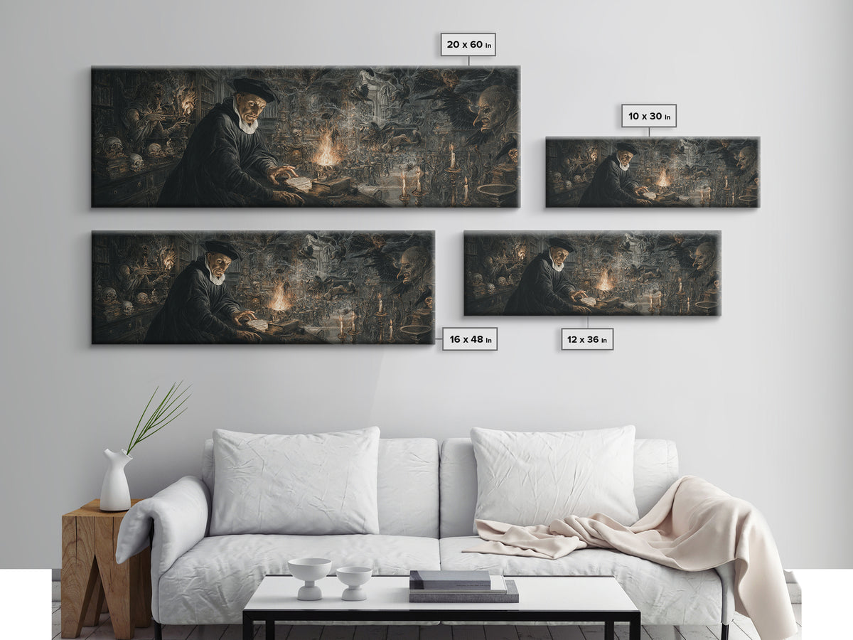 Dark Academia Halloween, Medieval Grotesque Art, Extra Wide Wall Art, Gothic Horror Wall Art, Canvas Print, Halloween Wall Art