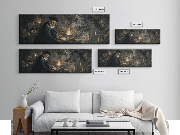 Dark Academia Halloween, Medieval Grotesque Art, Extra Wide Wall Art, Gothic Horror Wall Art, Canvas Print, Halloween Wall Art
