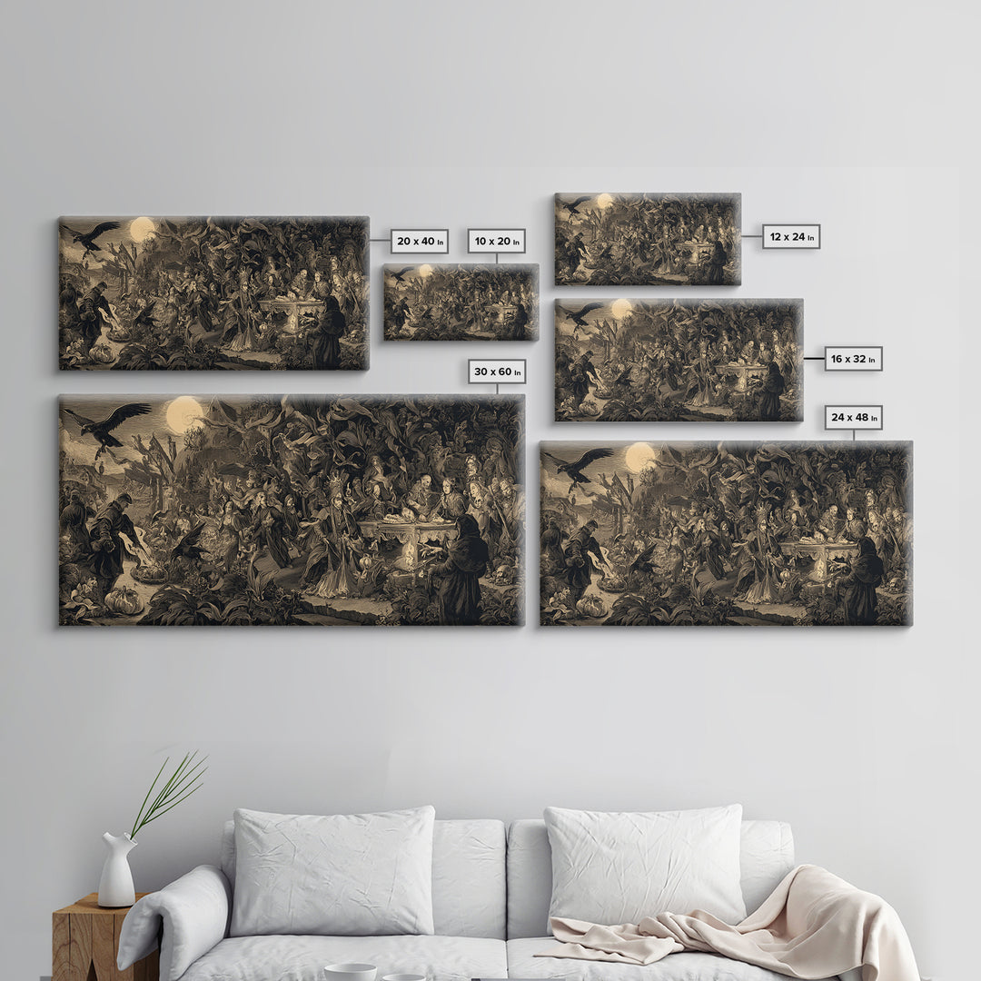 Dark Academia Halloween, Northern Renaissance Horror, Wide Panoramic Art, Dark Halloween Decor, Canvas Print, Halloween Wall Art