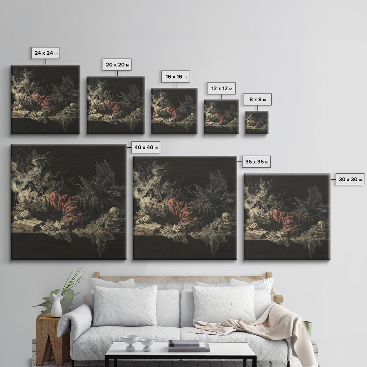 Dark Academia Halloween, Gothic Nightmare Art, Square Wall Art, Dark Fantasy Wall Art, Framed Canvas Print, Halloween Wall Art