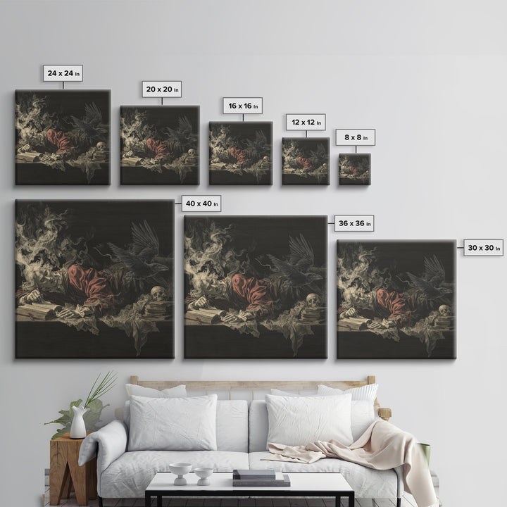 Dark Academia Halloween, Gothic Nightmare Art, Square Wall Art, Dark Fantasy Wall Art, Framed Canvas Print, Halloween Wall Art
